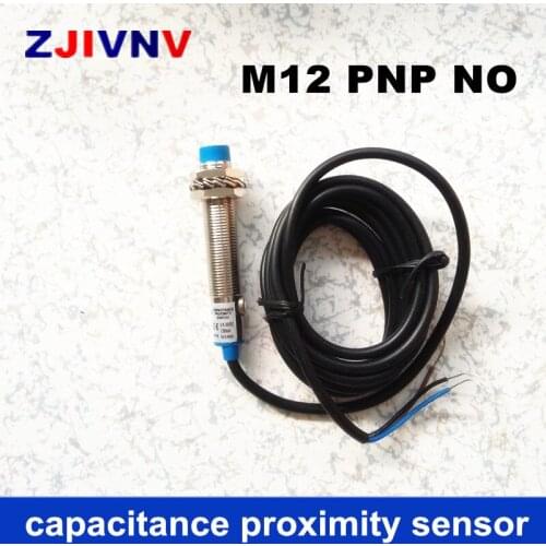 Cylinder type proximity capacitance sensor M12 PNP NO normally open switch DC 3 wires distance 4mm detect metal and non-metal