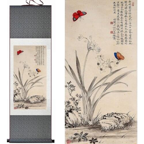Flowers Painting Home Office Decoration Chinese scroll painting birds painting butterfly and flower paintingPrinted painting
