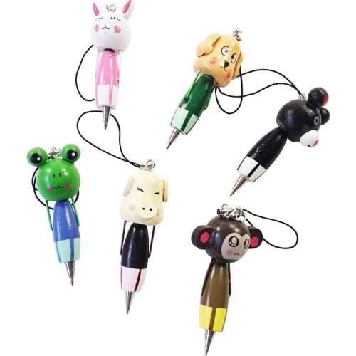 1Pcs/lot Party favours Students' gifts with lovely Designment Cute Cartoon Animal Wooden Pendant Ball Point Pen For Kids