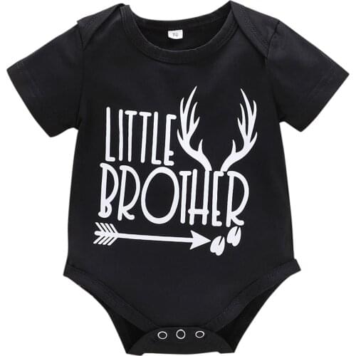 0-12M "little brother" Letter Print Funny Clothes Newborn Baby Boys Cotton Romper Infant Bebe Boy Girl Short Sleeve Jumpsuit