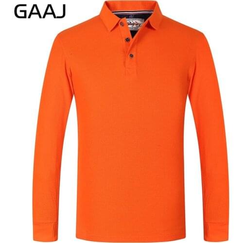 GAAJ Vintage Long Sleeves 100% Cotton 240g Thick Mens Polo Shirt Homme Casual Tops T-shirt Beach Cotton Polos Men U689W