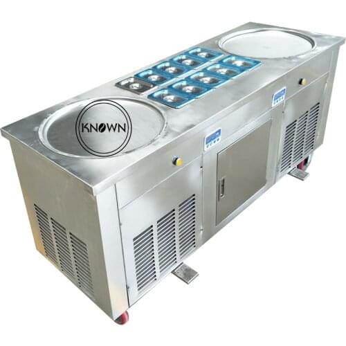 Hot Sale Double Round Pan Fried Ice Cream Machine Fruit Roll Fried Ice Cream Making Machine With 304 Stainless Steel