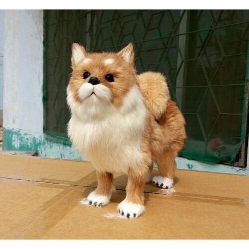 Creative big simulation dog toy resin&fur yellow Pomeranian model gift about 25x28x10cm 1101