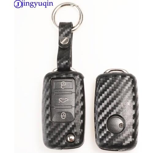 Jingyuqin 3B Remote Carbon Silicone Key Case Cover For VW Golf Bora Jetta POLO Passat Skoda Superb Octavia Fabia SEAT Ibiza Leon