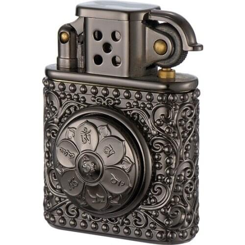 Six-character Mantra Turntable Black Ice Old Nine Door Kerosene Lighter Pure Copper Exquisite Business Souvenir Gadgets for Men