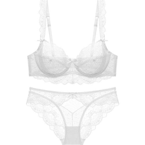 New Sexy Women Bra Sets Ultra-Thin Transparent Flower High Quality ABCDE Cup Underwear Suit Female Lingerie