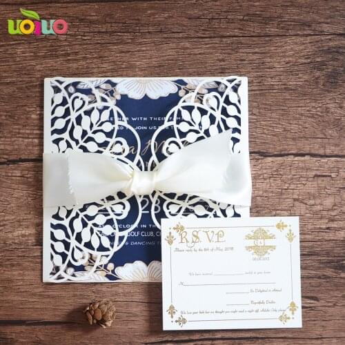 Round leaves elgant Wholesale - 50 Laser Cut Wedding invitations Cards+50 Printable Inserts+50 Envelopes+50 Seals