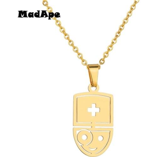 MadApe Shield Pendant Necklace 316L Stainless Steel Gold Color Pendants Choker For Women Sweater Chain Nurse Pendants Choker