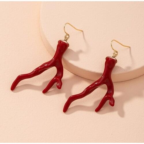 Lovely Red Enamel Coral Earrings For Women Bohmian Gifts Resin Gold Color Acrylic Drop Earrings Cocktail Party Jewelry Gift