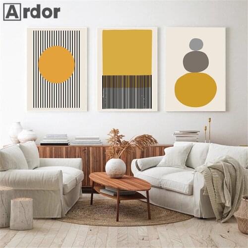 Lines Stripes Minimalist Wall Art Print Mustard Color Abstract Canvas Poster Painting Geometry Wall Pictures Living Room Decor