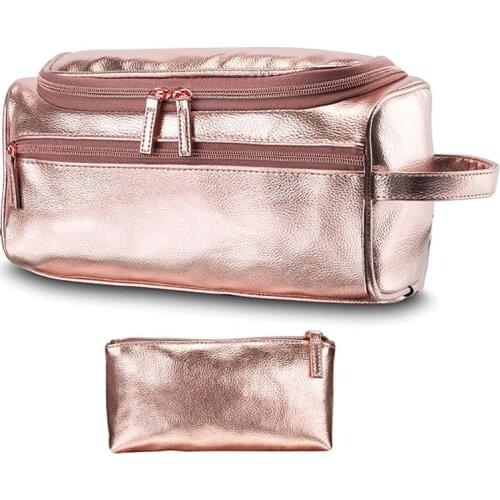 Multifunction Fashion PU Leather Hanging Makeup Bag Composite Organizer Bags Women Female Toiletry Makeup Bag With Small Bag