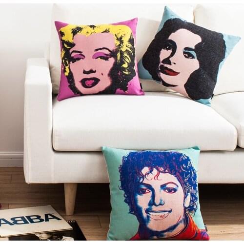 Hand Drawn Celebrity Portrait Cushion Cover Michael Jackson Marilyn Monroe Elizabeth Taylor Pillow Covers Sofa Linen Pillow Case