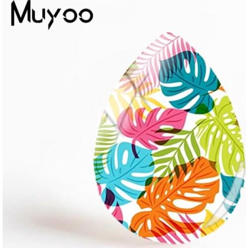 2019 New Leaves And Trees Pattern Glass Cabochon Plant Tree Leaf Jewelry Art Tear Drop Cabochons