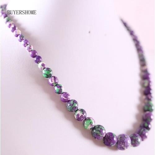 Handmade Beaded Necklace Natural Stone Round Purple Jaspers Necklace for Women Jewelry Gift E092