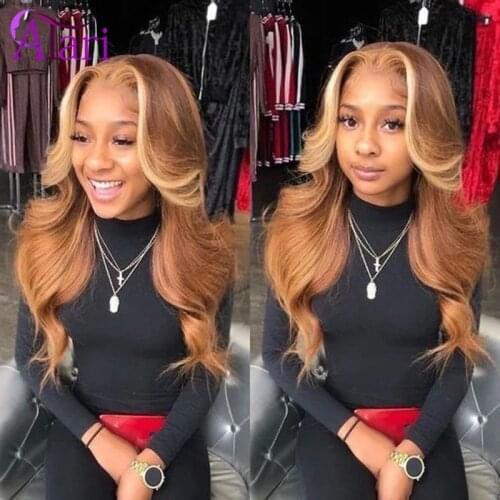 Ombre Wig Transparent Body Wave Lace Front Wig Indian Virgin Hair Wavy Wigs For Black Women 180% Pre-plucked Human Hair Wigs