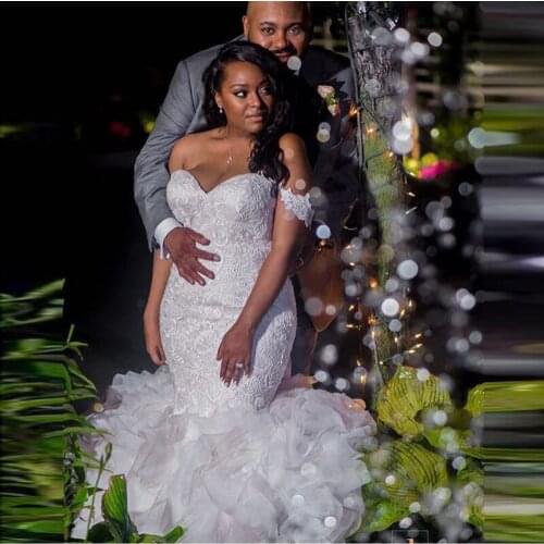 Vestido de fiesta de boda Ruffles Wedding Dresses Plus Size Custom casamento 2021 Mermaid Bridal Gowns Applique robe de mairee