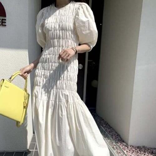 Sleeves Midi Dresses Puff Sleeves Slim Dress Women Fashion Short Summer Female Clothes Korean