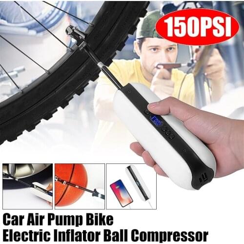 150PSI Portable Electric Air Compressor Bicycle USB Charging Bike Electric Tire Inflator Pump W/ LCD Display Accurate Quick Pump