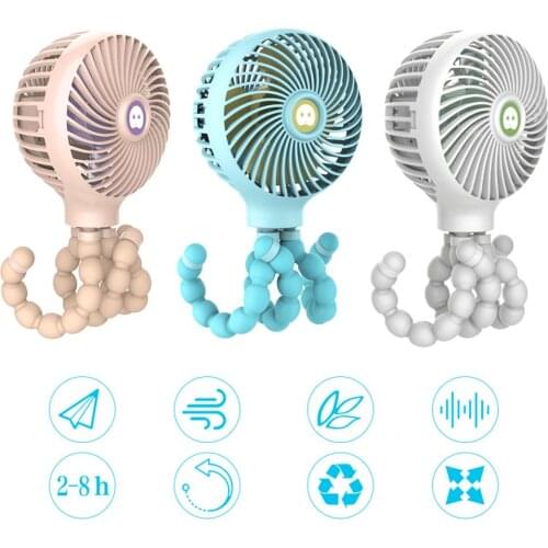 Mini Portable Hanging Octopus Shape Stand Adjustable Handheld USB Charging Fan Cooler for Baby Stroller Student Use