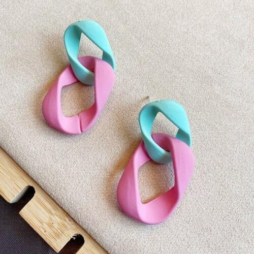 Pink green geometric chain acrylic resin long earrings Fashion stud chain earrings jewelry