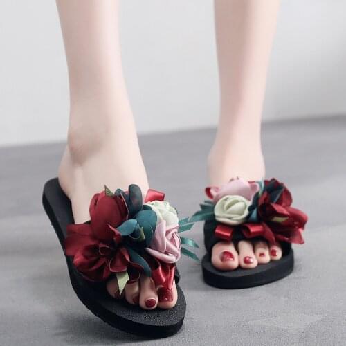 Womens Bohemian Flower Flat Slippers Summer Sandals Non-slip Beach Shoes summer slippers women 2020 flip flops women shoes #g1