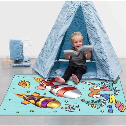 Modern cute cartoon space rocket carpet childrens room blue rugs living room bedroom bedside parlor carpet floor mats custom