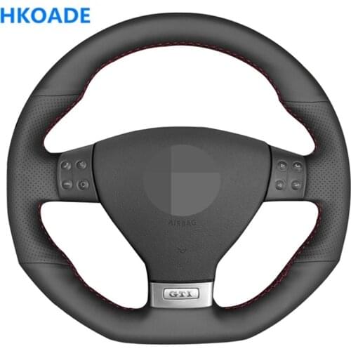 Hand-stitched Car Steering Wheel Cover for Volkswagen Golf 5 Mk5 GTI VW Golf 5 R32 Passat R GT 2005 Black Artificial Leather