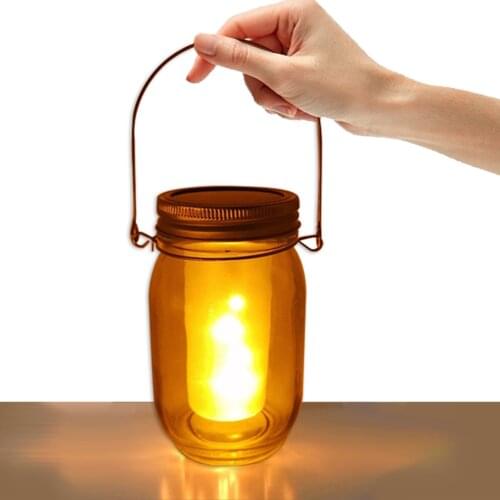LED Solar Mason Jar Light Retro Hanging Lamp Induction Flickering Flame Hand Lantern For Outdoor Courtyards Gardens Decoration