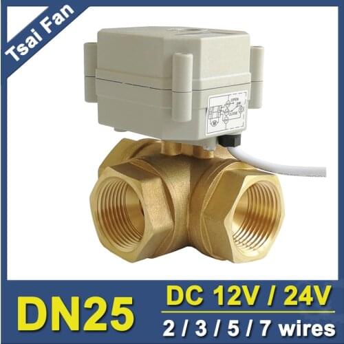 TF25-BH3-C Brass 1'' DN25 3 Way T/L Type Horizontal Actuator Ball Valve DC12V DC24V 2/3/5/7 Wires For Flow Control