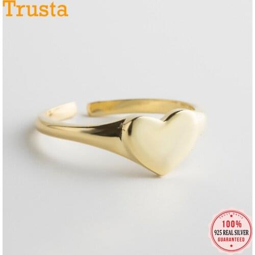 TrustDavis Real 925 Sterling Silver Fashion Sweet Gold Romantic Heart Open Size For Women Wedding Party Fine Jewelry DS1481