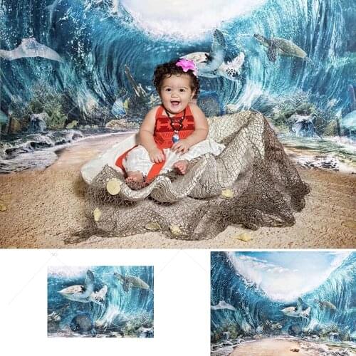 Sea Wave Vinyl Photography Background for Baby Sea World Marine Life Turtle Fish PhotoShoot Backdrop for Child Baby Photo Studio