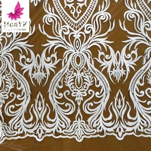 High Density Net Emboridery White Tulle Lace Fabric For Bridal Wedding Dress HY1434