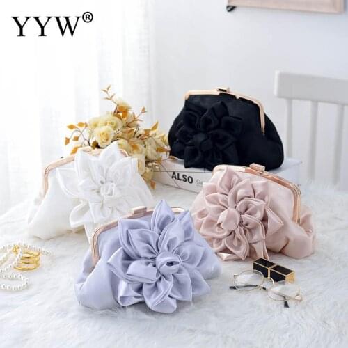 WomenS Soft Satin Clutch Bag Flower Shape Evening Bags Folding Solid Ladies Clutch Purse Chain Party Wedding Elegant Handbags
