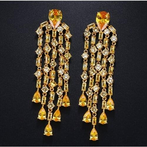 Emmaya Luxury Long Earrings For Women Wedding Party AAA Clear Cubic Zirconia Tassel Earrings Party Wedding