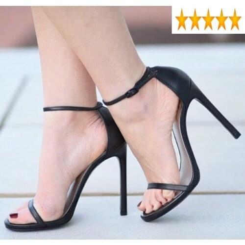 Elegant Thin High Heels Women Runway Ankle Straps Black Sexy Shoes Summer Open Toe Office Ladies Sandals