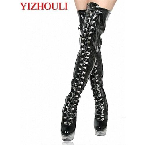 6 inch Ultra high heels over-the-knee womens Front strap pole dancing shoes fashion thigh highs boots fashion motorcycle boots