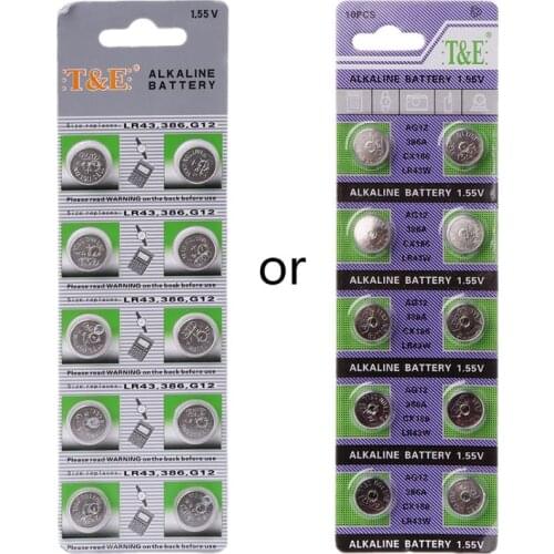 10PCS Alkaline Battery AG12 1.5V LR43 386 Button Coin Cell Watch Toys Batteries Control Remote SR43 186 SR1142 LR1142 LX0B