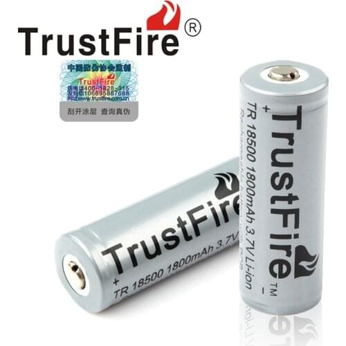 2pcs/lot TrustFire TR 18500 1800mAh 3.7V Rechargeable Protected Battery Camera Flashlight Torch Batteries with PCB