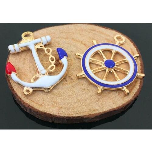 2016New 100Pcs Ship Anchor Rudder Rhinestone Buttons/Pendant for DIY Hair accessories or earring decoration HZ44