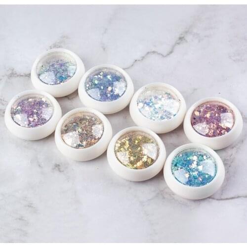 8Pcs Nail Art 3D Mermaid Sequins Glitter Mixed Flakes Hexagon Spangles Slices Paillette Mirror Holographic UV Gel Glitter Set