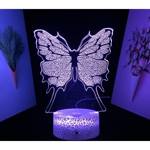 Animal Series Big Butterfly Pattern 3D Lamp Acrylic Light Guide Plate USB Charging Night Light for Home Bedroom Table Decoration