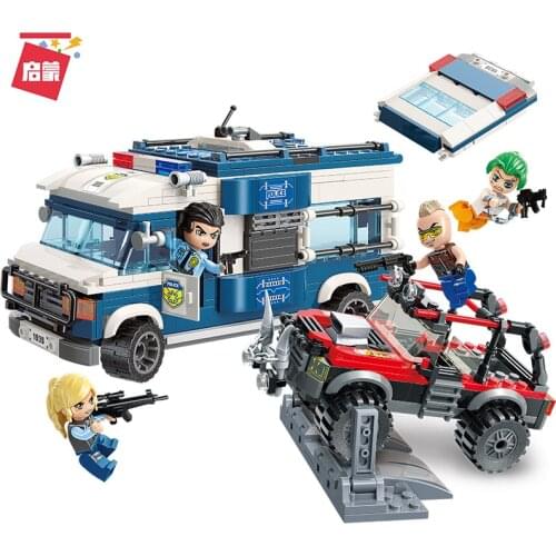 608PCS Enlightenment 1935 Police Series Police Car Prisoner Crisis Assembly Model Boy Assembling Building Block Toy Gifts