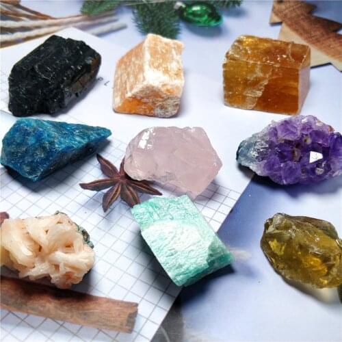 9PC Natural Original Gem Quartz Crystal Stone Free Combination Mineral Specimens Gift Set
