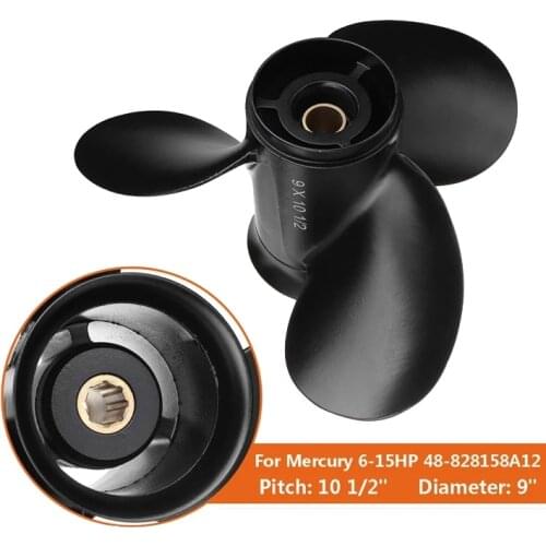Aluminum Boat Outboard Propeller 9X10 1/2 8 Spline Tooth 3 Blade Propeller for Mercury 6-15HP 48-828158A12