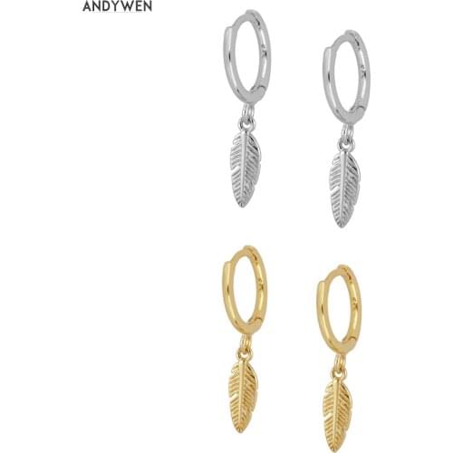 ANDYWEN 925 Sterling Silver 8.5mm Leafs Drop Earring Pendientes Piercing Europeans Luxury Rock Punk Women Round Ring Jewelry