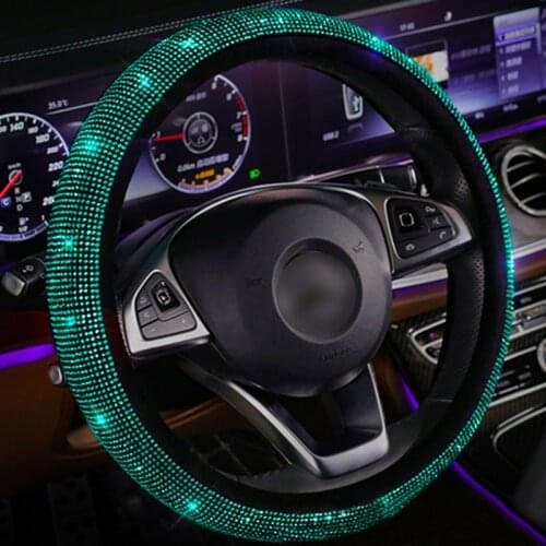 Green Diamond Auto Steering Wheel Cover Car Neck Pillow Seat Headrest Rest Cushion Sparking Bling Car Interior Accessories