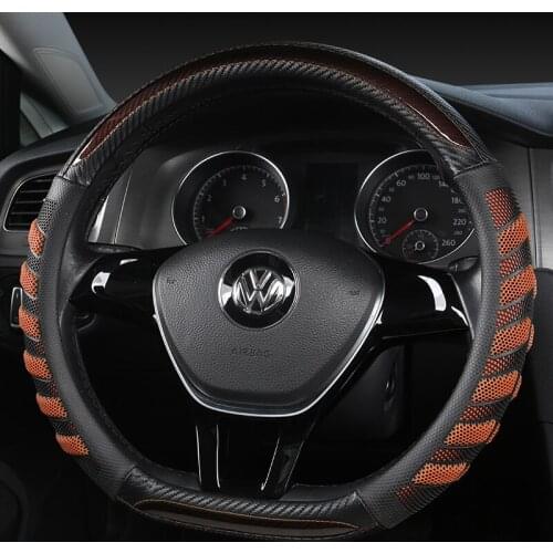 D Shape Steering Wheel Cover Leather + Carbon Fibre for VW GOLF 7 2015 POLO JATTA Suzuki Swift Nissan Rogue 2017 2018 2019 2020