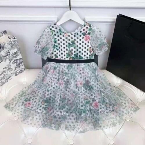 HP4170 2021 summer new kids girls dress lace elegant brand boutique high quality girls clothing 110-160CM