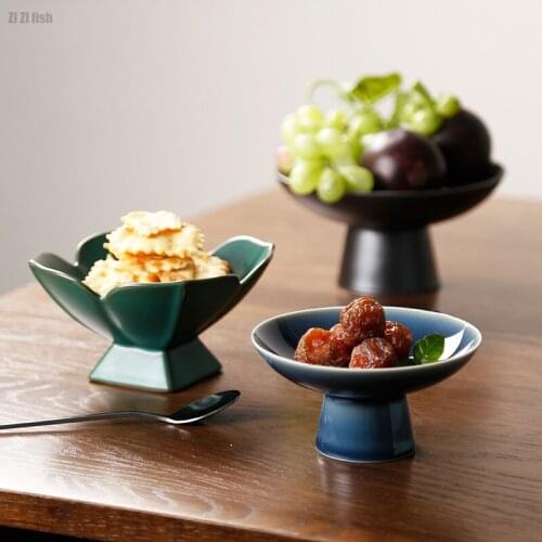 Ceramic High-leg Dinner Plate Table Decoration Fruit Plate Side Dish Plate Restaurant Service Tray Kitchen Storage Supplies