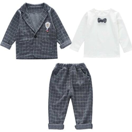 Spring Autumn Children Baby Boys Clothing Sets Toddler Male Clothes Suits Kids Gentleman Style Coats T Shirt 3PCS Infant Clothes
